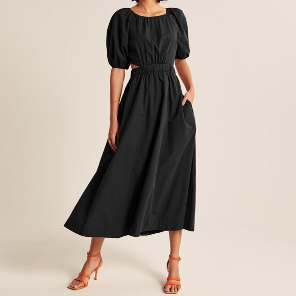A&F High-Neck Open Back Midi Dress, Black - Picture 3 of 4